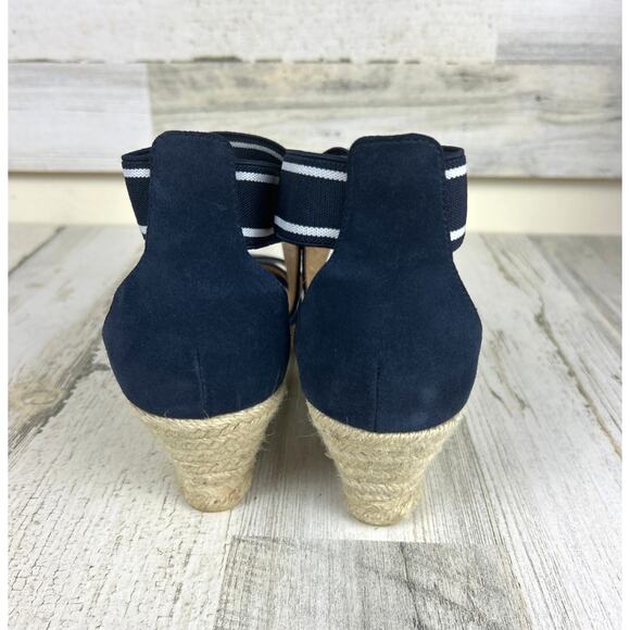 Talbots Women's 7 Navy Blue Stripe Lyndsay Espadrille Slip On Wedge Sandal - Picture 6 of 9